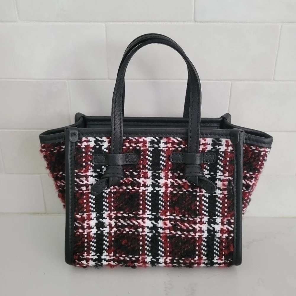 Gianni Chiarini Miss Marcella Mini Tweed Plaid Tote Satchel Purse Bag Red Black - Picture 1 of 10